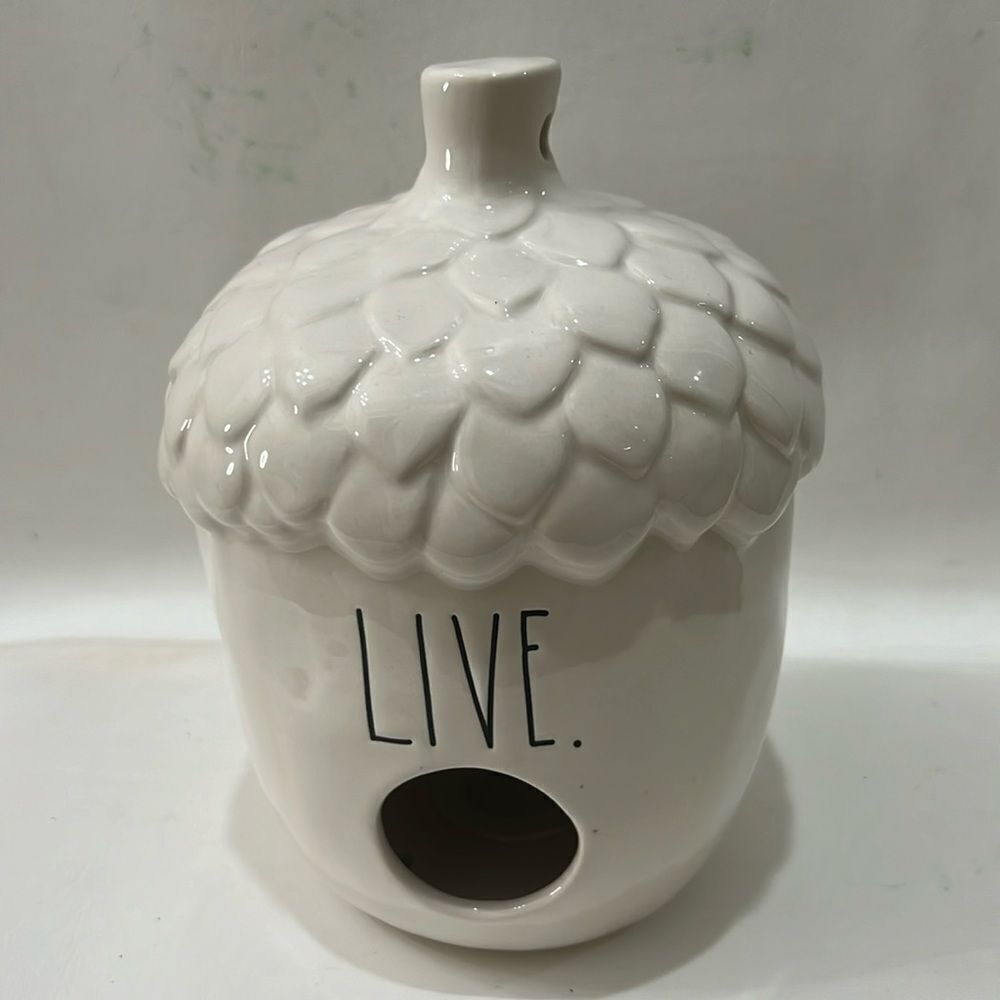 Rae Dunn LIVE Acorn Bird House  Artesian Magenta 4 In Tall 7 In Wide Off White